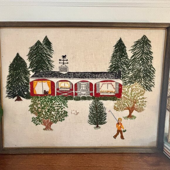 XL Vintage 24x36 Winter Wonderland Handmade Crewel/Cross stitch/Embroidery - Picture 3 of 6